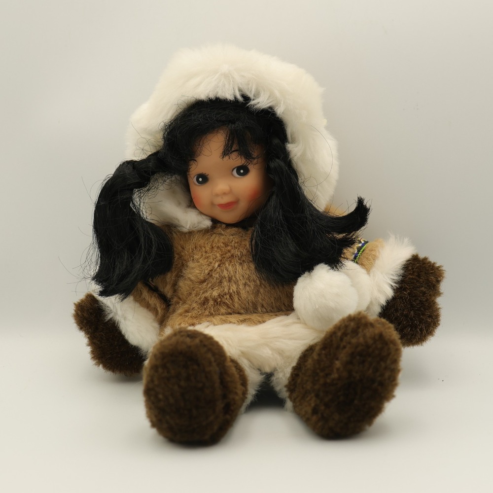 Alaska Eskimo Doll Native Faux Fur Kuspuk Toy Arctic Vintage Girl Eskimo Mukluks